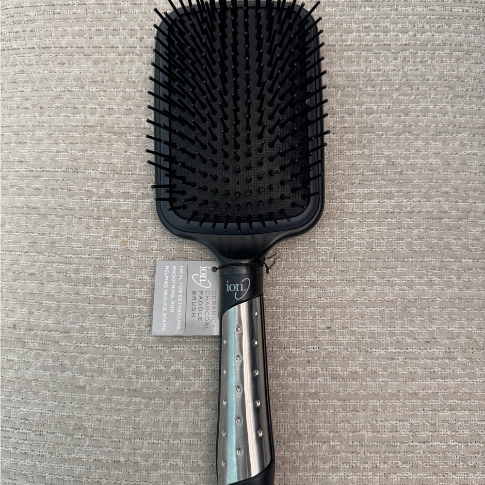 Ion Ceramic Charcoal Paddle Hair Brush - Black and Silver
